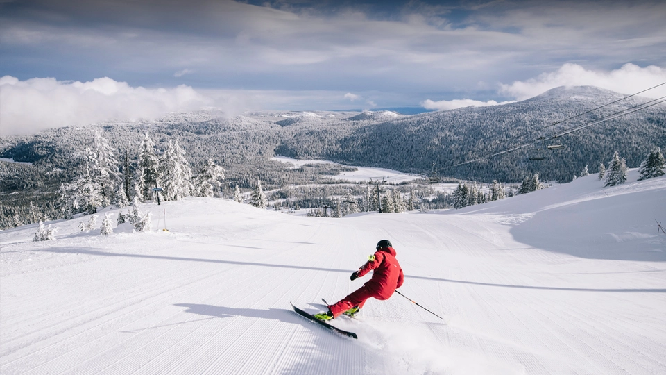 Skier on a groomed trail at Mt. Bachelor